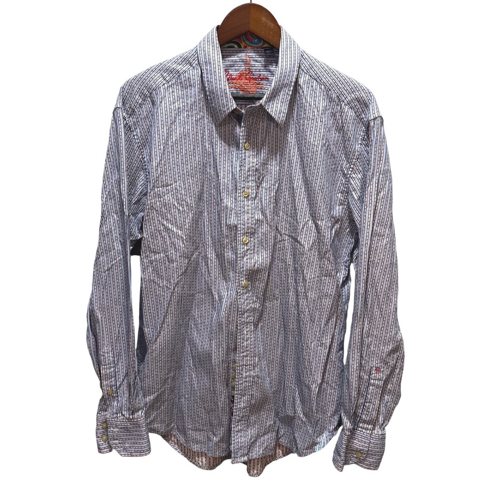 Robert Graham‎ Men's XL TG Blue Stripe Button Down Shirt Embellished Crab Print